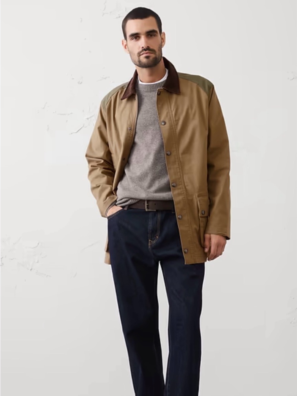 Banana Republic Factory Tan Cotton Field Jacket with Olive Shoulder Panels